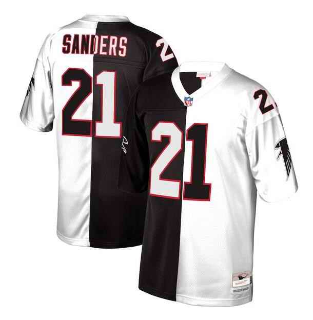 Men's Atlanta Falcons #21 Deion Sanders Black/White Split Stitched Jersey